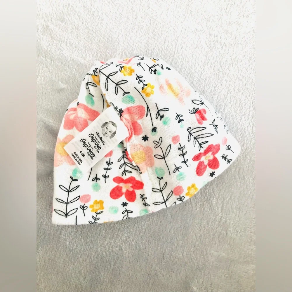 Gerber baby hat - organic cotton infant hat - Spring flowers - NEW - girl or boy